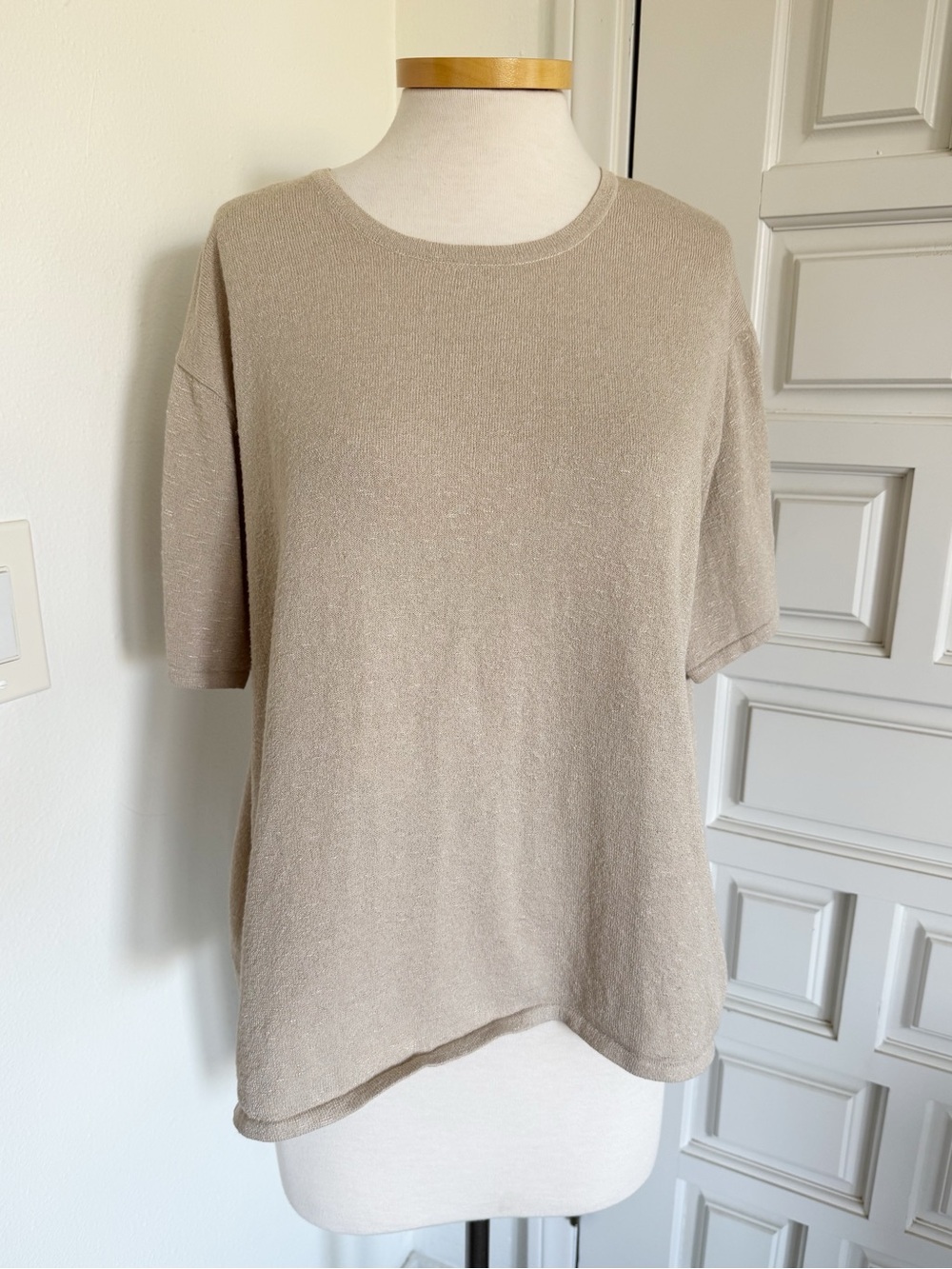 Elizabeth by Liz Claiborne Vintage Beige Top Short Sleeve Textured Knit Size 2X